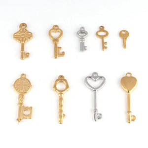 5pcs Stainless Steel Key Charms for Jewelry Making Supplies