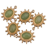 5pcs Stainless Steel Oval Charms Pendants Natural Stone Plated