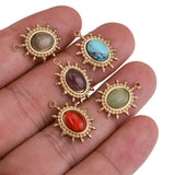 5pcs Stainless Steel Oval Charms Pendants Natural Stone Plated