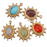 5pcs Stainless Steel Oval Charms Pendants Natural Stone Plated
