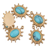 5pcs Stainless Steel Oval Charms Pendants Natural Stone Plated
