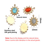 5pcs Stainless Steel Oval Charms Pendants Natural Stone Plated