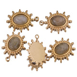 5pcs Stainless Steel Oval Charms Pendants Natural Stone Plated
