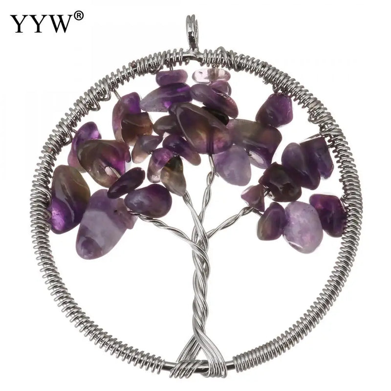 5pcs Natural Stone Tree Of Life Pendants 7 Chakra Reiki Pendant