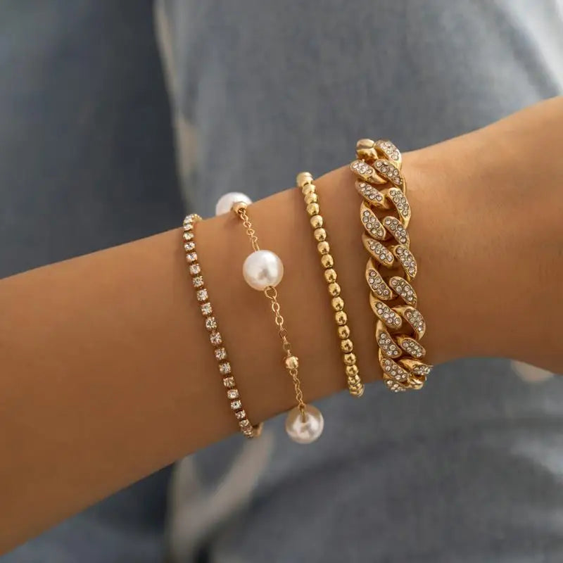 5pcs Multilayer Vintage Punk Metal Chain Bracelets