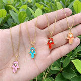 5pcs Brass Plated Hand Pendant Charms 10x20mm Enamel Necklace Decorations
