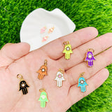 5pcs Brass Plated Hand Pendant Charms 10x20mm Enamel Necklace Decorations