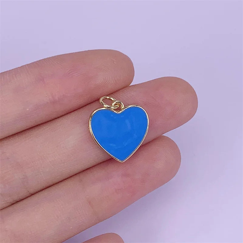 5pcs Metal Brass Plated Heart Enamel Pendant Charms 14x15mm Necklace Decor