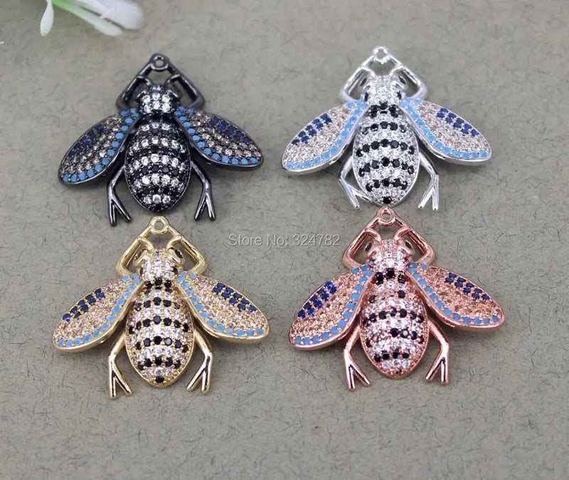 5pcs Copper Cubic Zirconia Bee Pendant Beads for Jewelry Making
