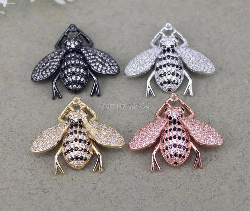 5pcs Metal Copper CZ Bee Pendant for Jewelry Making