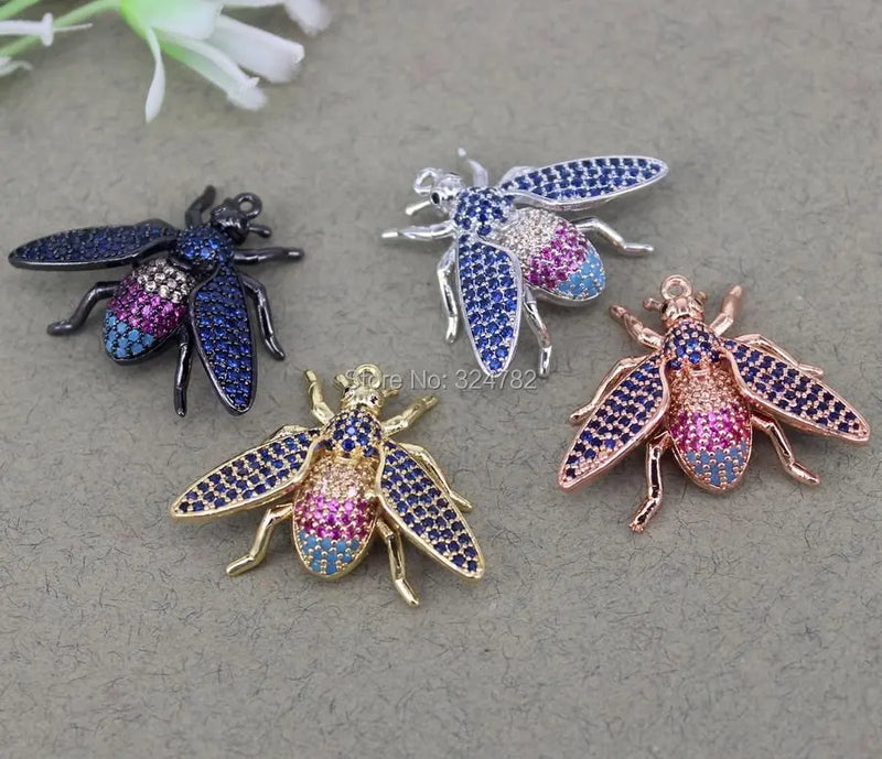 5pcs Metal Copper CZ Insect Bee Pendant Beads for Jewelry Making