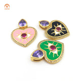 5pcs Micro CZ Heart Evil Eye Pendant Pink Violet for Necklace Making