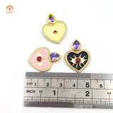 5pcs Micro CZ Heart Evil Eye Pendant Pink Violet for Necklace Making