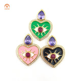5pcs Micro CZ Heart Evil Eye Pendant Pink Violet for Necklace Making