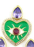 5pcs Micro CZ Heart Evil Eye Pendant Pink Violet for Necklace Making