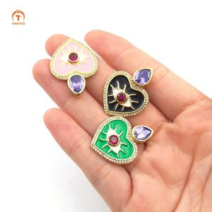 5pcs Micro CZ Heart Evil Eye Pendant Pink Violet for Necklace Making