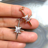 Micro CZ Pave Star Pendant Rose & Silver Charm Romantic Style Gift