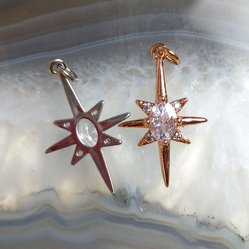Micro CZ Pave Star Pendant Rose & Silver Charm Romantic Style Gift
