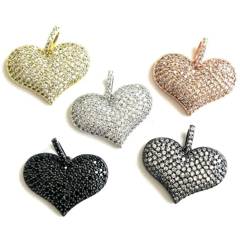 5pcs CZ Paved Heart Pendant Charms Plated for Jewelry
