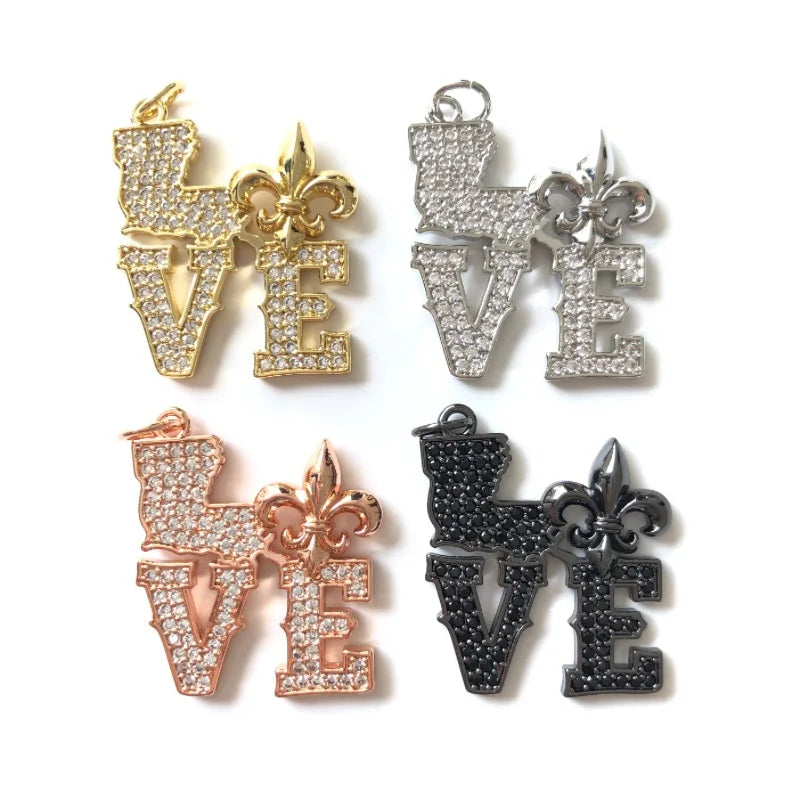 Micro Pave Fleur De Lis LOVE Charm Pendant for Jewelry Making