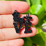 Micro Pave Fleur De Lis LOVE Charm Pendant for Jewelry Making