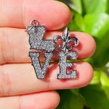 Micro Pave Fleur De Lis LOVE Charm Pendant for Jewelry Making