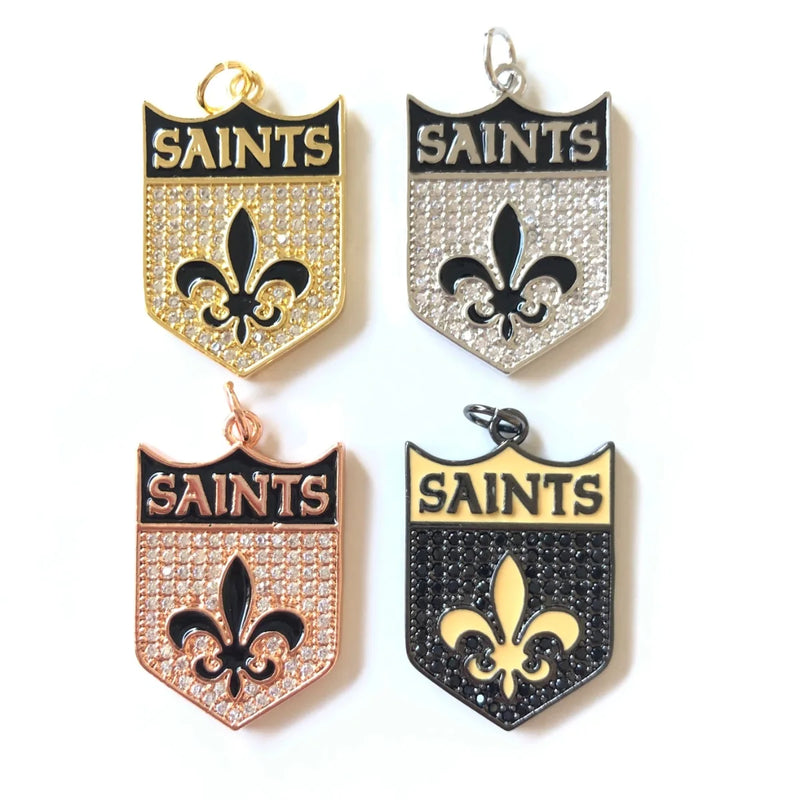 Micro Pave Fleur De Lis Shield Charm for Jewelry Making