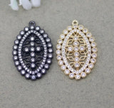 5pcs Micro Pave CZ Oval Pendant Beads, Metal Copper Cubic Zirconia Cross Pendant