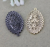 5pcs Micro Pave CZ Oval Pendant Beads, Metal Copper Cubic Zirconia Cross Pendant
