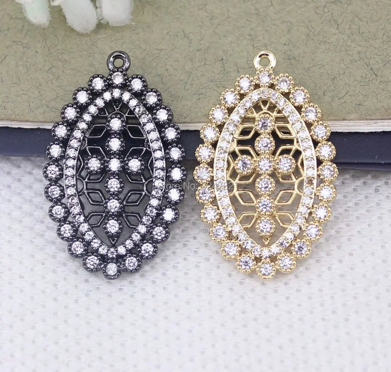 5pcs Micro Pave CZ Oval Pendant Beads, Metal Copper Cubic Zirconia Cross Pendant