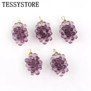 5pcs Mini Crystal Grape Pink Peach Pendant Acetate Resin Jewelry Making DIY Char