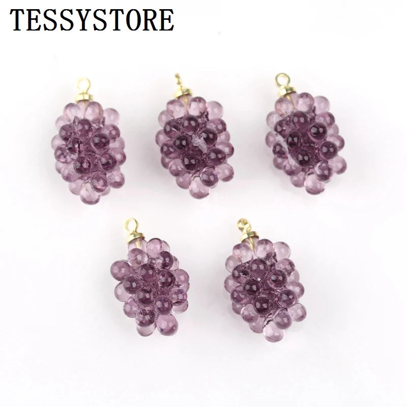 5pcs Mini Crystal Grape Pink Peach Pendant Acetate Resin Jewelry Making DIY Char