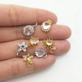 5pcs Silver Plated Star Sun Pendant Zircon Paved DIY Jewelry Making