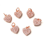 5pcs Mini Heart Pendant Women Jewelry Clear Rhinestone CZ Pave Charm