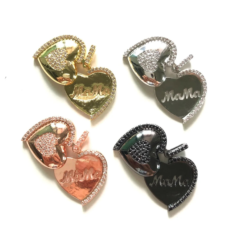 Mom Heart Charms for Jewelry Making CZ Gold-Plated Accessory