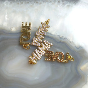 Mother's Gift Letter Words Plated Brass Pendant CZ Paved Necklace DIY Jewelry