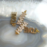 Mother's Gift Letter Words Plated Brass Pendant CZ Paved Necklace DIY Jewelry