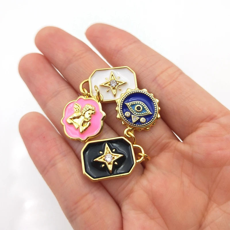 5pcs Vintage Stars Evil Eye Angel Cupid Pendant Charm DIY Necklaces