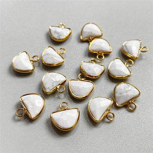 5pcs Multicolor Stone Half Round Pendant Natural Quartzs Opal Howlite Charm