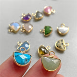 5pcs Multicolor Stone Half Round Pendant Natural Quartzs Opal Howlite Charm