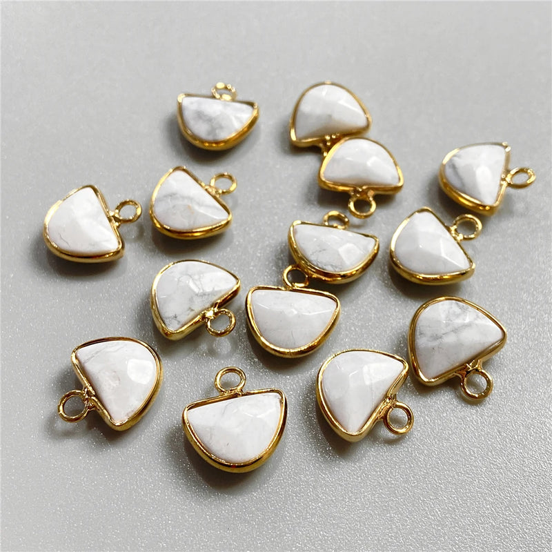5pcs Multicolor Stone Half Round Pendant Natural Quartzs Opal Howlite Charm