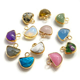 5pcs Multicolor Stone Half Round Pendant Natural Quartzs Opal Howlite Charm