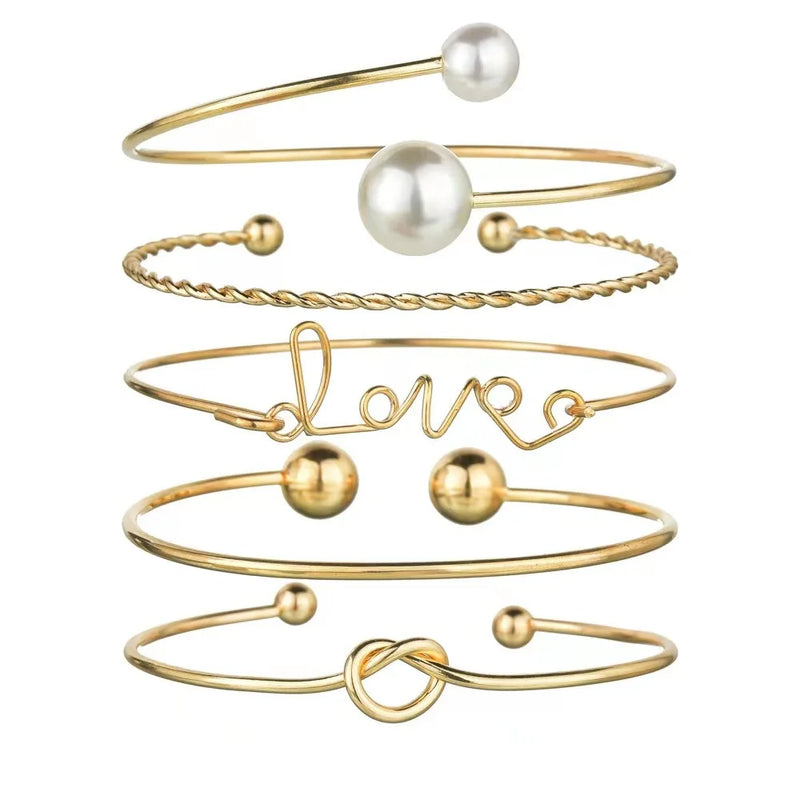5pcs Adjustable Layered Cuff Bracelet Set for Women