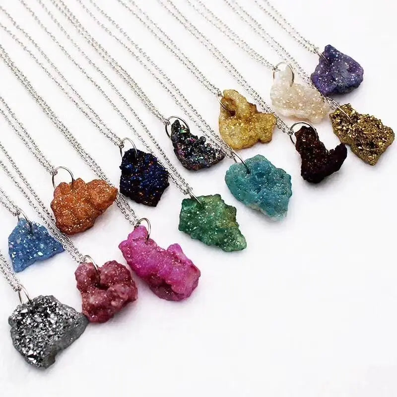 5pcs Druzy Agates Necklace Pendant Natural Crystal Titanium Gems Beads