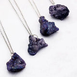 5pcs Druzy Agates Necklace Pendant Natural Crystal Titanium Gems Beads