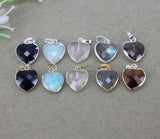 5pcs Natural Agate Amethyst Quartz Tiger Eye Labradorite Heart Pendant