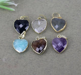 5pcs Natural Agate Amethyst Quartz Tiger Eye Labradorite Heart Pendant