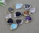 5pcs Natural Agate Amethyst Quartz Tiger Eye Labradorite Heart Pendant