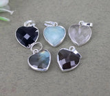 5pcs Natural Agate Amethyst Quartz Tiger Eye Labradorite Heart Pendant