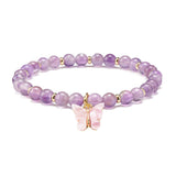 5pcs Amethyst Quartz Round Beads Bracelet with Butterfly Charm